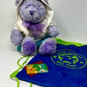 Build-A-Bear Lavender Teddy with Blue and Green Bag